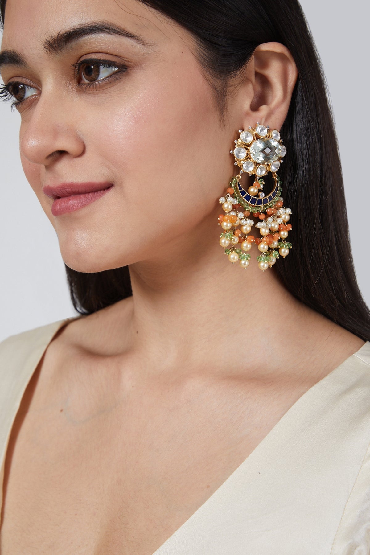 Gold Plated Kundan Polki Earrings In Sterling Silver