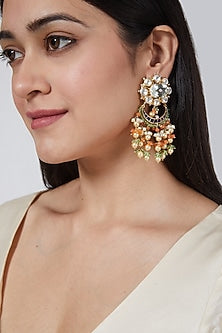 Gold Plated Kundan Polki Earrings In Sterling Silver