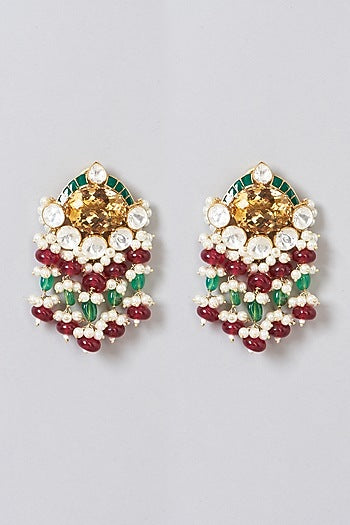 Gold Plated Beaded Earrings In Sterling Silver