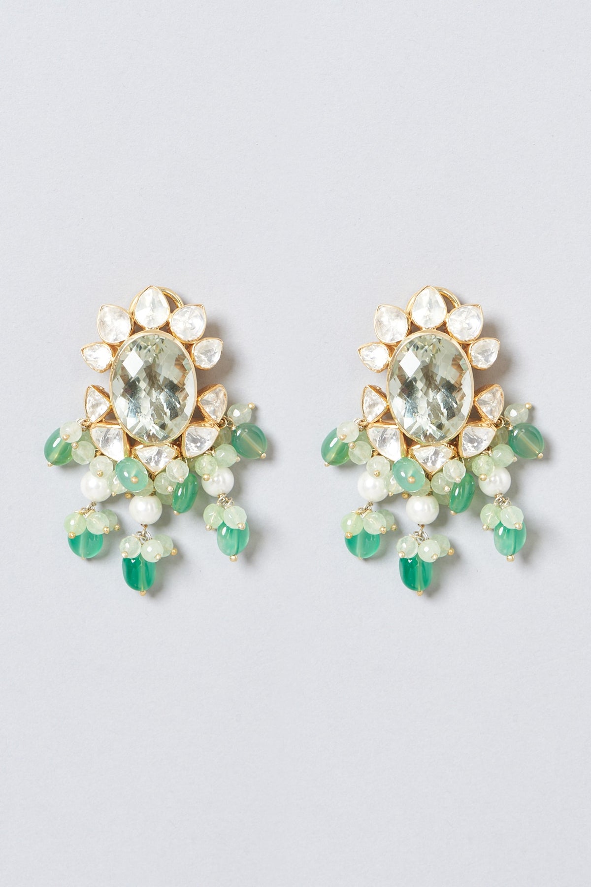 Gold Plated Earrings With Beads In Sterling Silver
