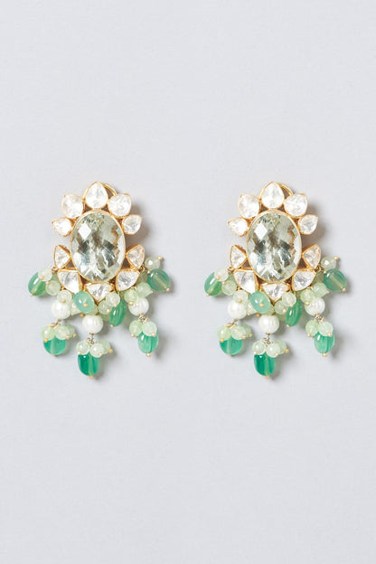 Gold Plated Earrings With Beads In Sterling Silver