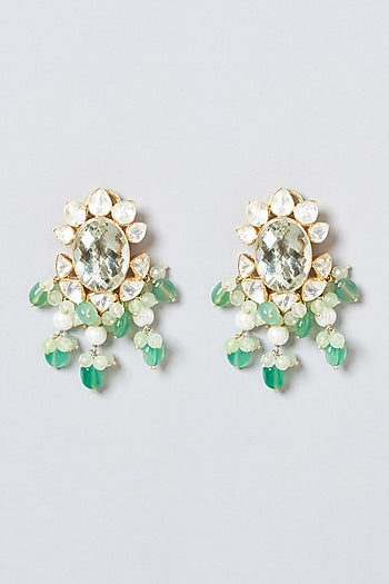 Gold Plated Earrings With Beads In Sterling Silver
