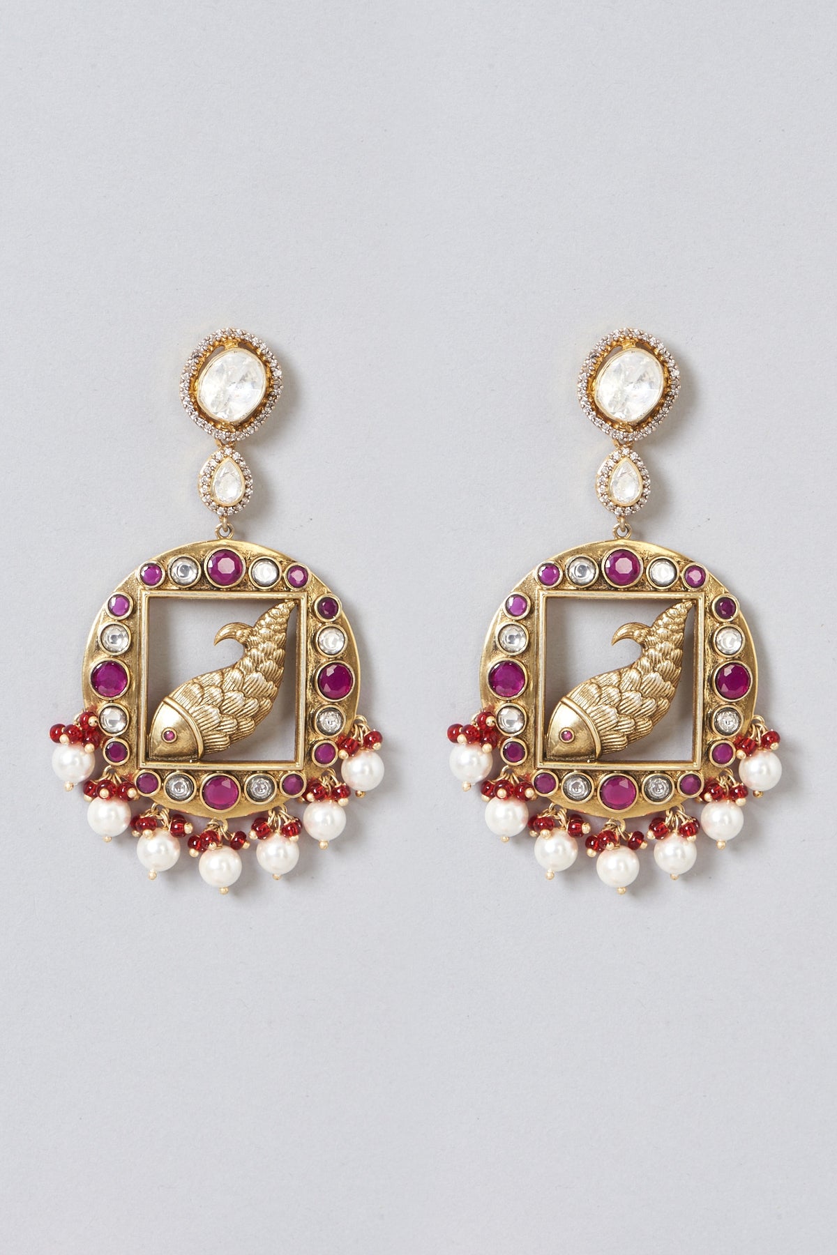 Gold Plated Ruby Stud Earrings In Sterling Silver