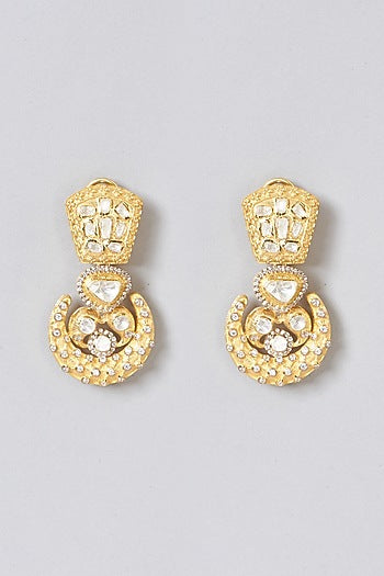Gold Plated Moissanite Polki Dangler Earrings In Sterling Silver