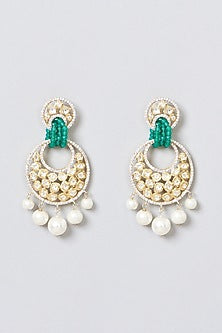Gold Plated Pearl Dangler Earrings In Sterling Silver