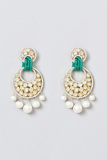 Gold Plated Pearl Dangler Earrings In Sterling Silver