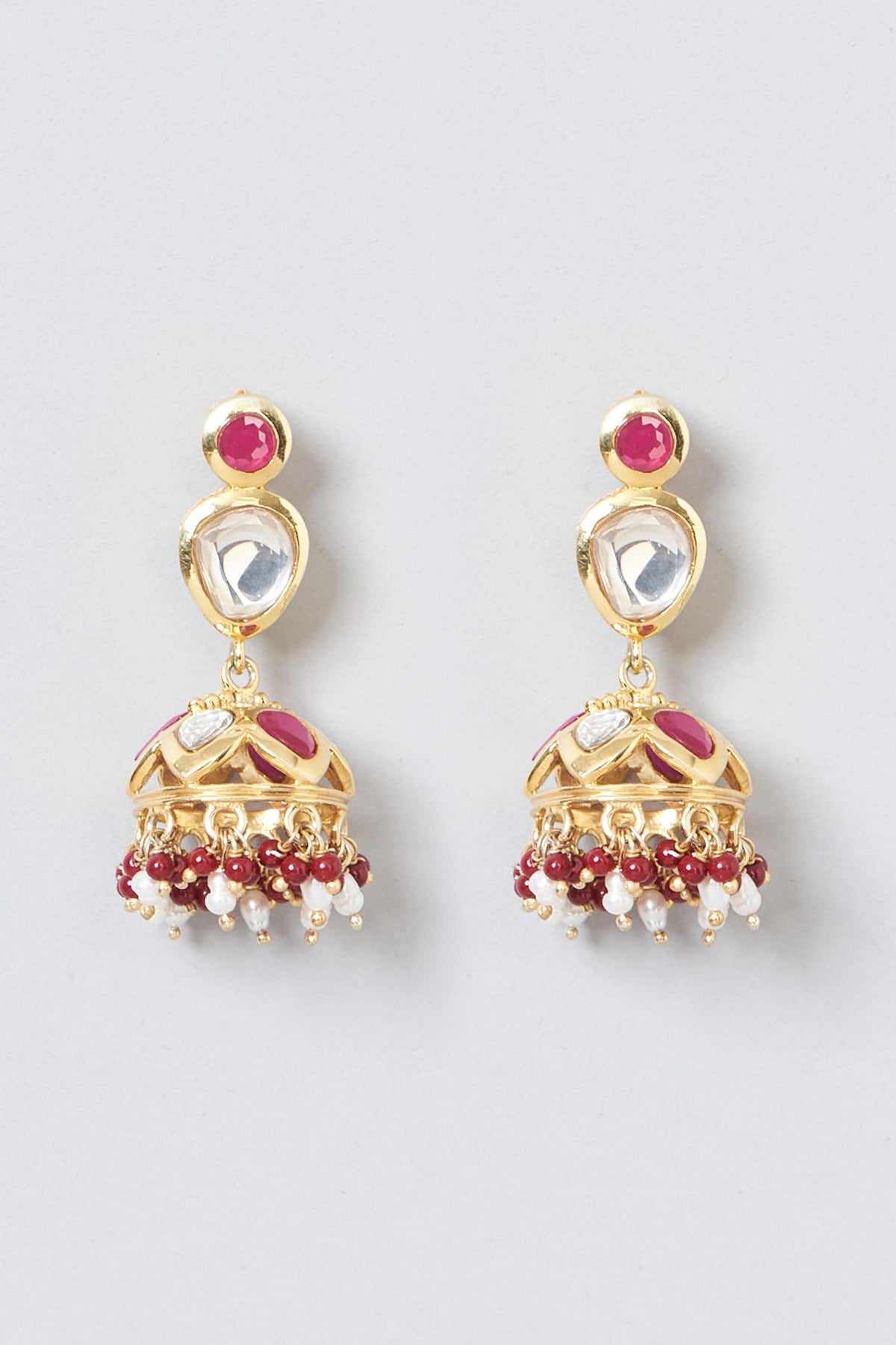 Gold Plated Ruby Dangler Earrings In Sterling Silver