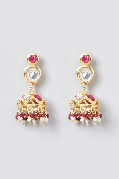 Gold Plated Ruby Dangler Earrings In Sterling Silver