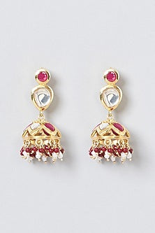 Gold Plated Ruby Dangler Earrings In Sterling Silver