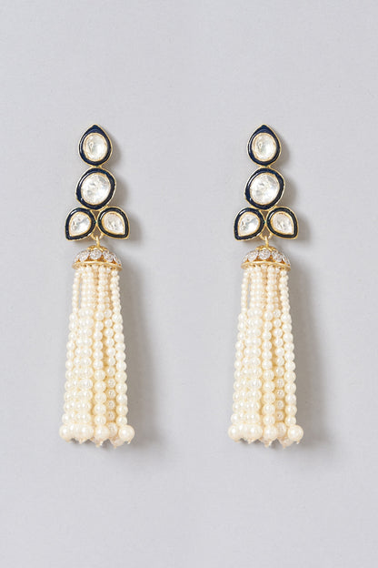 Gold Plated Dangler Earrings With Pearl In Sterling Silver
