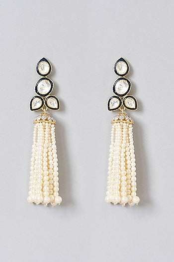 Gold Plated Dangler Earrings With Pearl In Sterling Silver