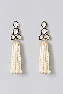 Gold Plated Dangler Earrings With Pearl In Sterling Silver