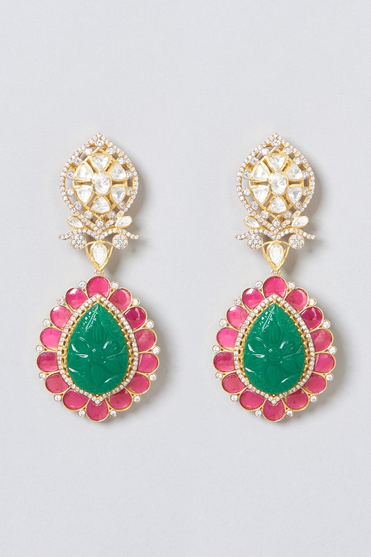 Gold Plated Green Onyx Dangler Earrings In Sterling Silver