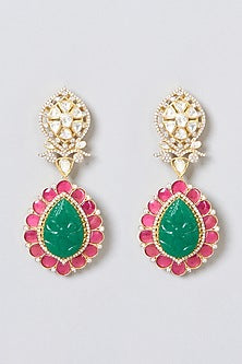 Gold Plated Green Onyx Dangler Earrings In Sterling Silver