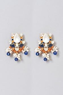 Gold Plated Pearl Enameled Dangler Earrings In Sterling Silver