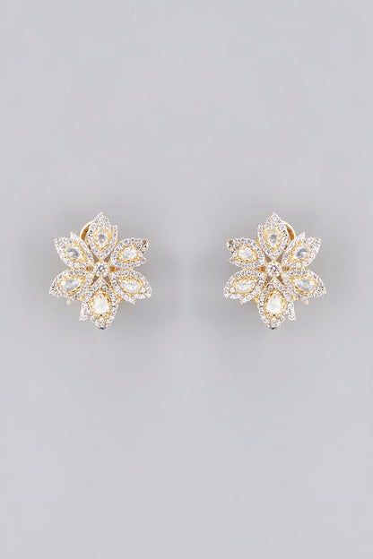 Gold Plated Moissanite Polki Handcrafted Stud Earrings In Sterling Silver