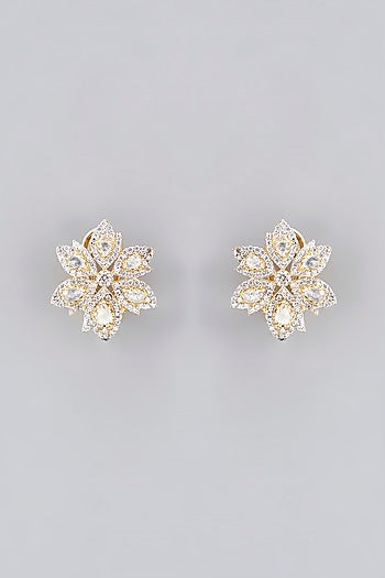 Gold Plated Moissanite Polki Handcrafted Stud Earrings In Sterling Silver