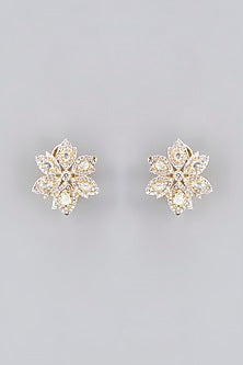 Gold Plated Moissanite Polki Handcrafted Stud Earrings In Sterling Silver