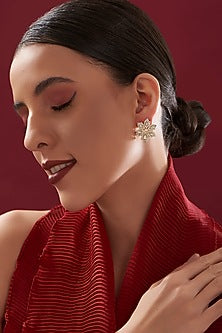 Gold Plated Moissanite Polki Handcrafted Stud Earrings In Sterling Silver