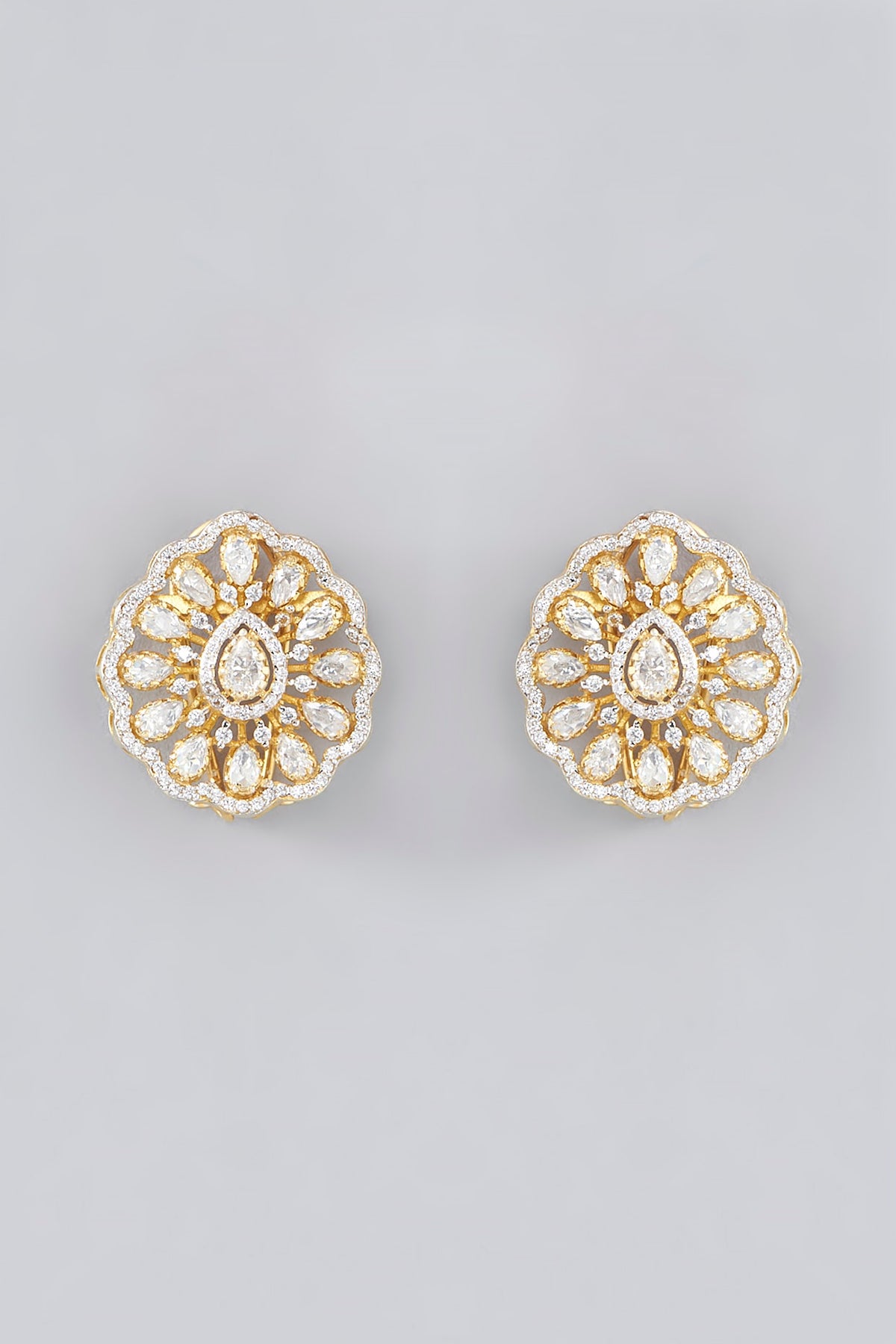 Gold Plated Moissanite Polki Handcrafted Stud Earrings In Sterling Silver