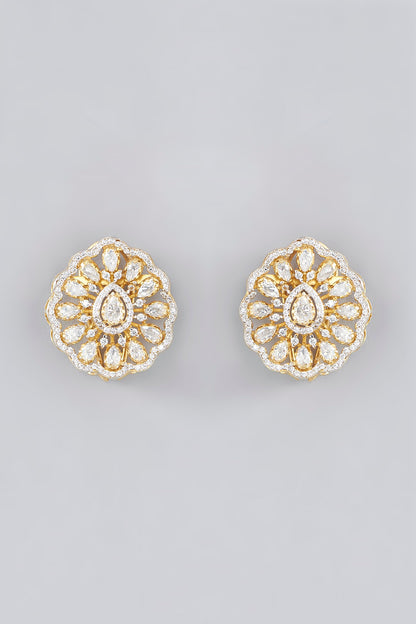 Gold Plated Moissanite Polki Handcrafted Stud Earrings In Sterling Silver