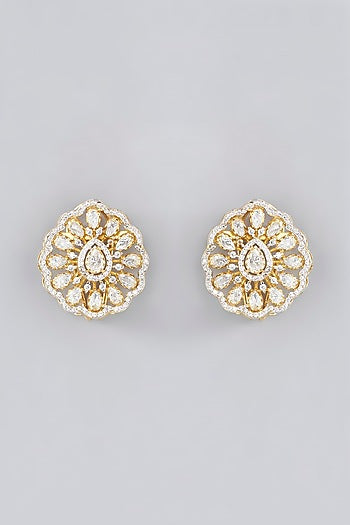 Gold Plated Moissanite Polki Handcrafted Stud Earrings In Sterling Silver