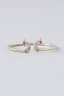 Gold Plated Ruby & Moissanite Polki Handcrafted Cuff In Sterling Silver