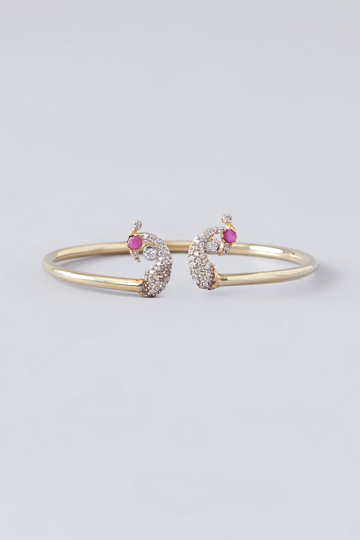 Gold Plated Ruby & Moissanite Polki Handcrafted Cuff In Sterling Silver