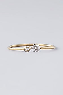 Gold Plated Moissanite Polki Handcrafted Cuff In Sterling Silver
