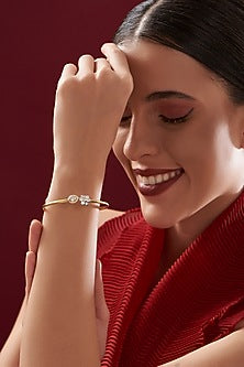Gold Plated Moissanite Polki Handcrafted Cuff In Sterling Silver