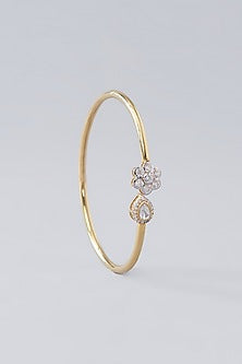 Gold Plated Moissanite Polki Handcrafted Cuff In Sterling Silver
