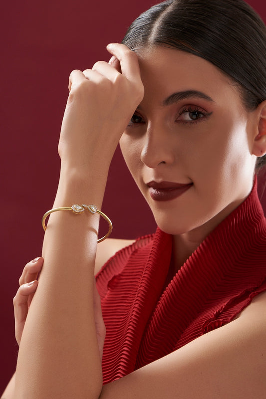 Gold Plated Moissanite Polki Handcrafted Cuff In Sterling Silver