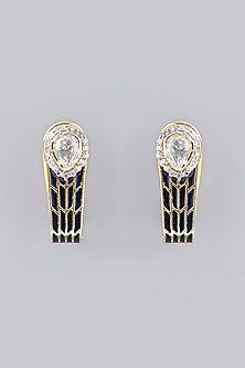 Gold Plated Blue Stones & Moissanite Polki Handcrafted Stud Earrings In Sterling Silver
