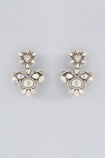 Gold Plated Moissanite Polki Handcrafted Dangler Earrings In Sterling Silver