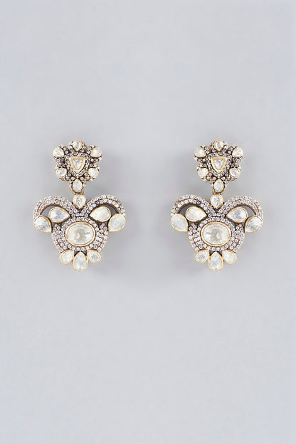 Gold Plated Moissanite Polki Handcrafted Dangler Earrings In Sterling Silver