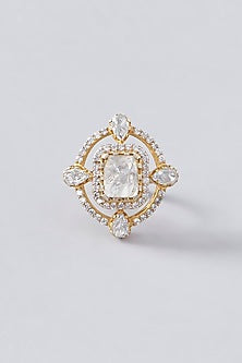 Gold Plated Moissanite Polki Handcrafted Ring In Sterling Silver