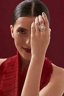 Gold Plated Moissanite Polki Handcrafted Ring In Sterling Silver