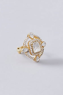 Gold Plated Moissanite Polki Handcrafted Ring In Sterling Silver