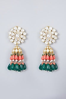 Gold Plated Kundan Polki & Pearl Earrings In Sterling Silver