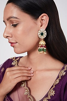 Gold Plated Ruby & Kundan Polki Earrings In Sterling Silver