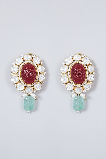 Gold Plated Ruby & Pearl Necklace Set In Sterling Silver
