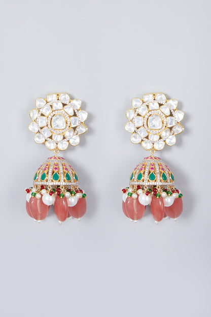 Gold Plated Bead & Pearl Earrings In Sterling Silver