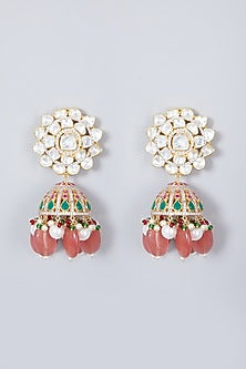 Gold Plated Bead & Pearl Earrings In Sterling Silver