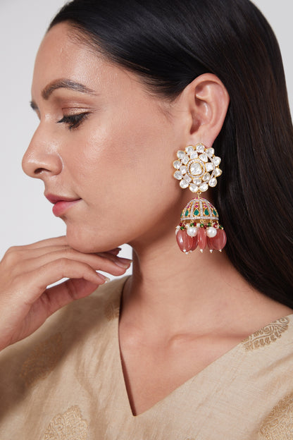 Gold Plated Bead & Pearl Earrings In Sterling Silver