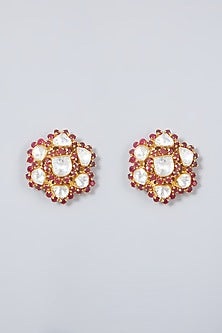 Gold Plated Ruby & Pearl Earrings In Sterling Silver