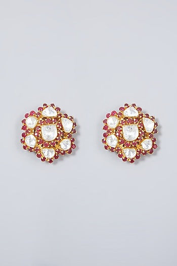 Gold Plated Ruby & Pearl Earrings In Sterling Silver