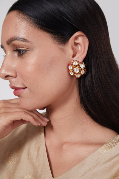 Gold Plated Ruby & Pearl Earrings In Sterling Silver
