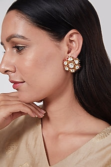 Gold Plated Ruby & Pearl Earrings In Sterling Silver
