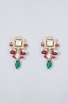Gold Plated Kundan Polki Necklace Set In Sterling Silver