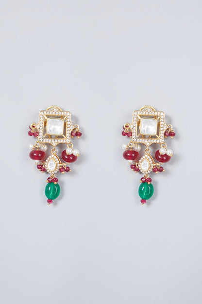 Gold Plated Kundan Polki Necklace Set In Sterling Silver